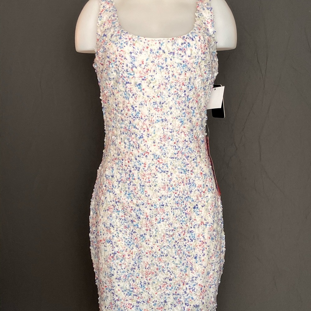 Guess White Multicolor Tweed Mini Dress